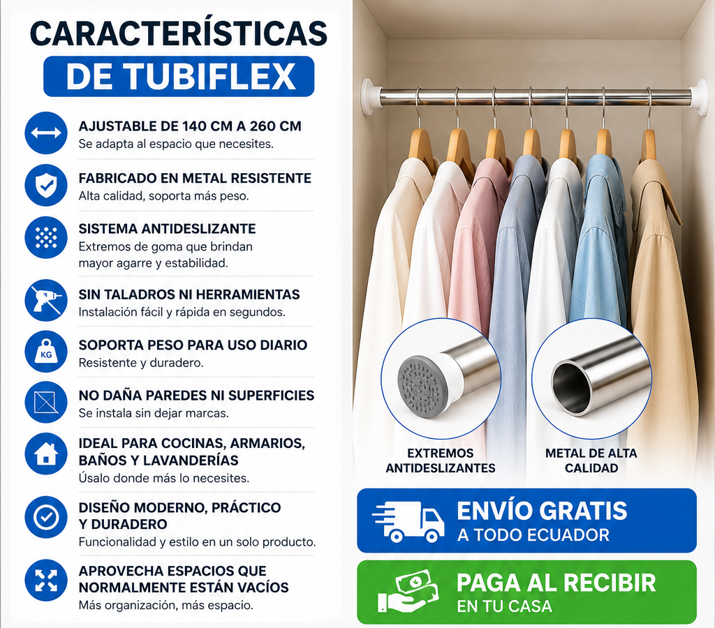TUBIFLEX - TUBO EXPANDIBLE PARA COCINAS-ARMARIOS-BAÑOS-LAVANDERIAS -ACERO INOXIDABLE MATERIAL REFORZADO