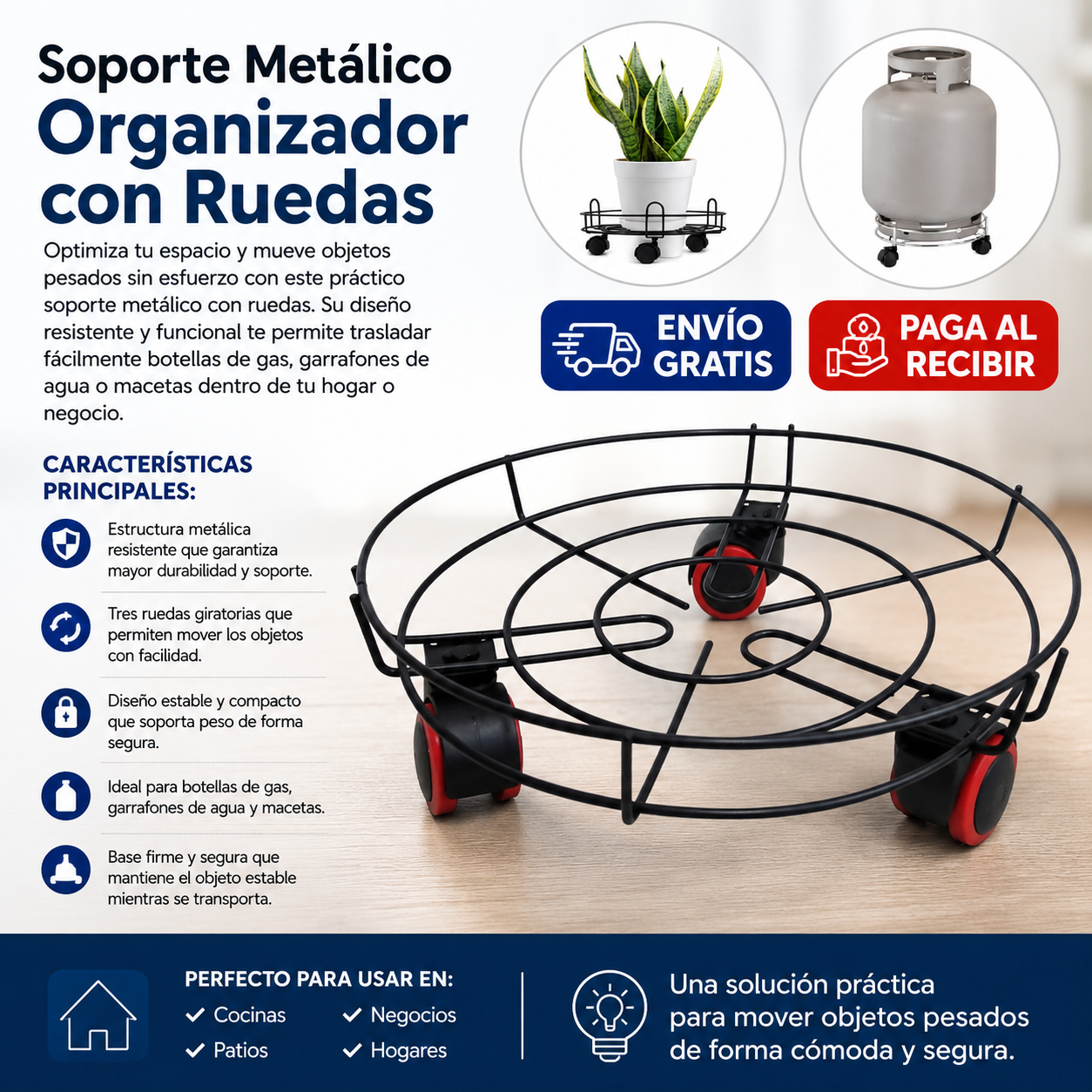 RODAMAX360-SOPORTE METÁLICO ORGANIZADOR CON RUEDAS PARA COCINA-PATIO-OFICINA-HOGAR-BAÑO (MATERIAL REFORZADO)
