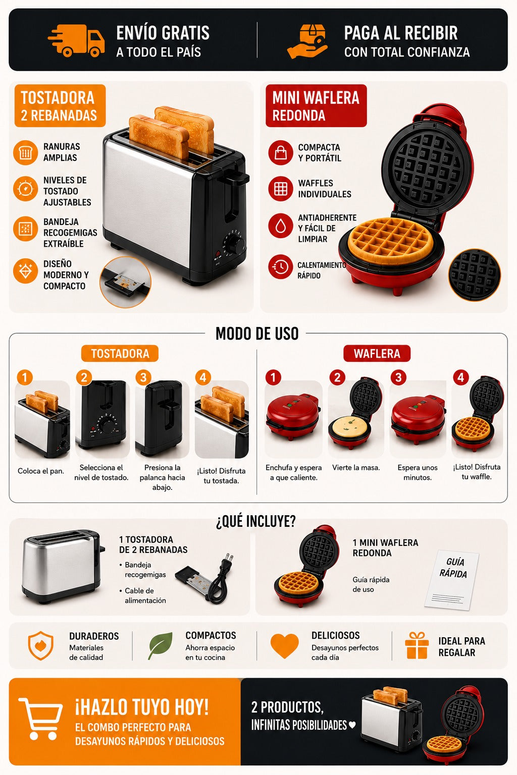 DUOCHEF - TOSTADORA + WAFLERA IMPORTADA CON MATERIALES PREMIUM IDEAL PARA TU COCINA