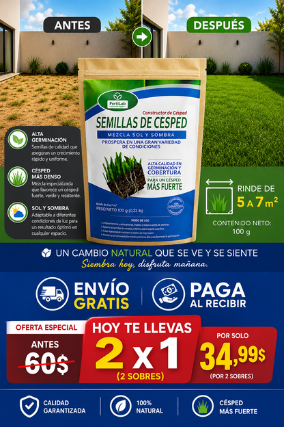 GREENFUSION - 2x1 SEMILLAS DE CESPED CON FORMULA DE GERMINACION RAPIDA DALE NUEVA VIDA A TU HOGAR