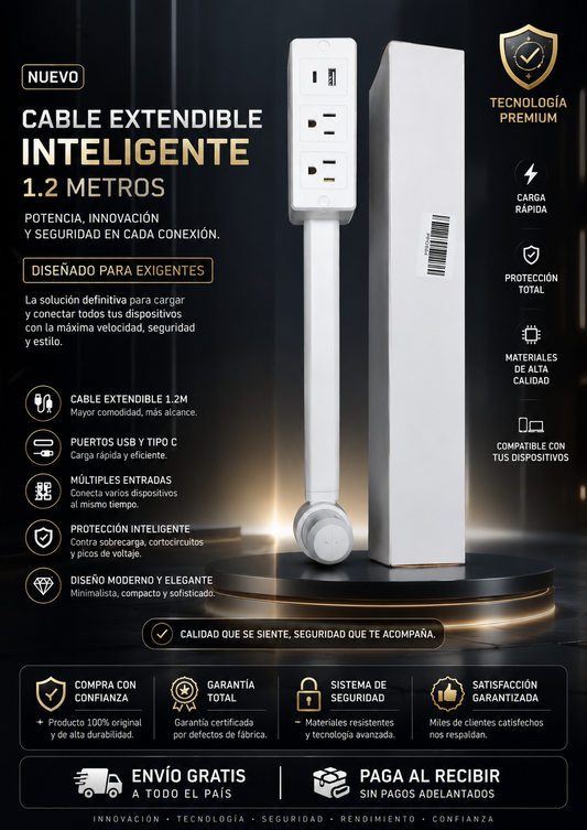 TOMACORRIENTE ESTACION COMPLETA DE CARGA TELESCOPICA AERO SLIDE PRO + USB/TIPOC IMPORTADO TECNOLOGIA ALEMANA