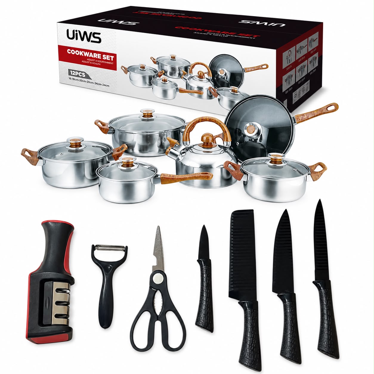 SUPER SET DE OLLAS + SET DE CUCHILLOS DE ACERO INOXIDABLE CON MATERIAL REFORZADO CAMBIA TU COCINA
