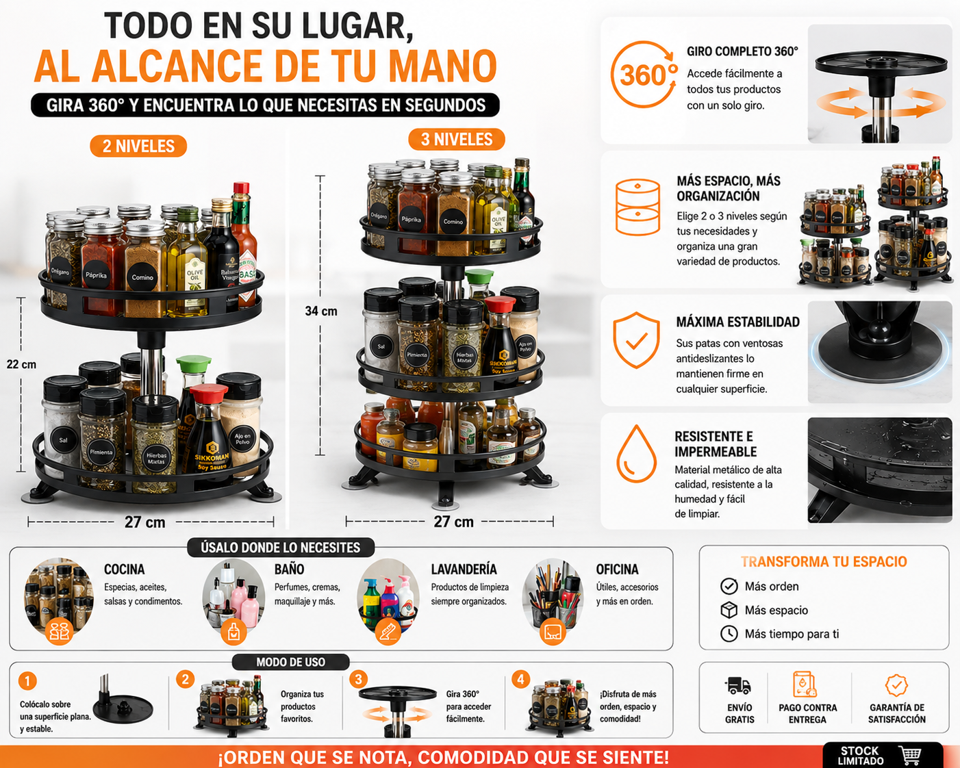 ORGANIX- ORGANIZADOR GIRATORIO DE 360 GRADOS FABBRICADO CON MATERIALES REFORZADOS
