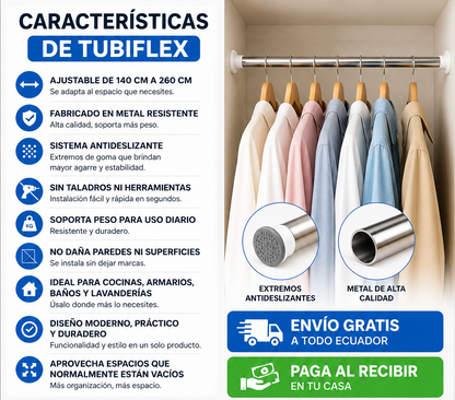 TUBIFLEX - TUBO EXPANDIBLE PARA COCINAS-ARMARIOS-BAÑOS-LAVANDERIAS -ACERO INOXIDABLE MATERIAL REFORZADO