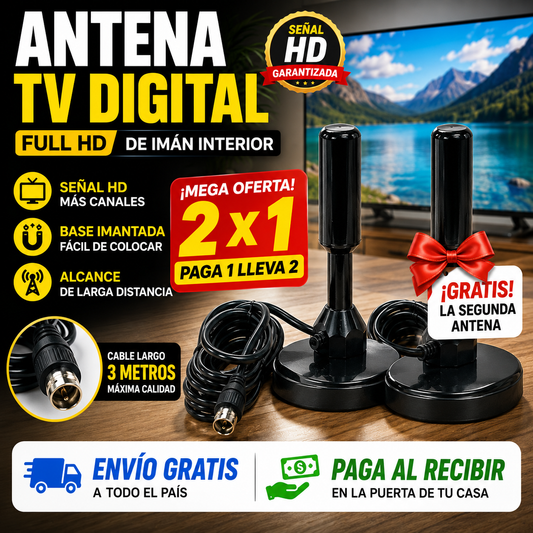 ANTENA TV DIGITAL 2X1 FULL HD DE IMÁN INTERIOR