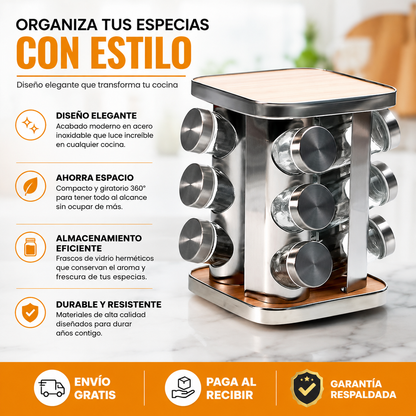GIROCHEF 360°- CONDIMENTERO ORGANIZADOR GIRATORIO 360 IMPORTADO CON MATERIALES REFORZADOS