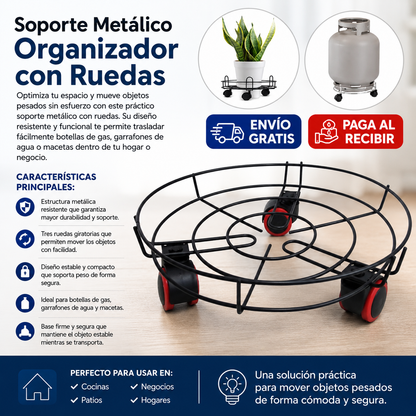 RODAMAX360-SOPORTE METÁLICO ORGANIZADOR CON RUEDAS PARA COCINA-PATIO-OFICINA-HOGAR-BAÑO (MATERIAL REFORZADO)