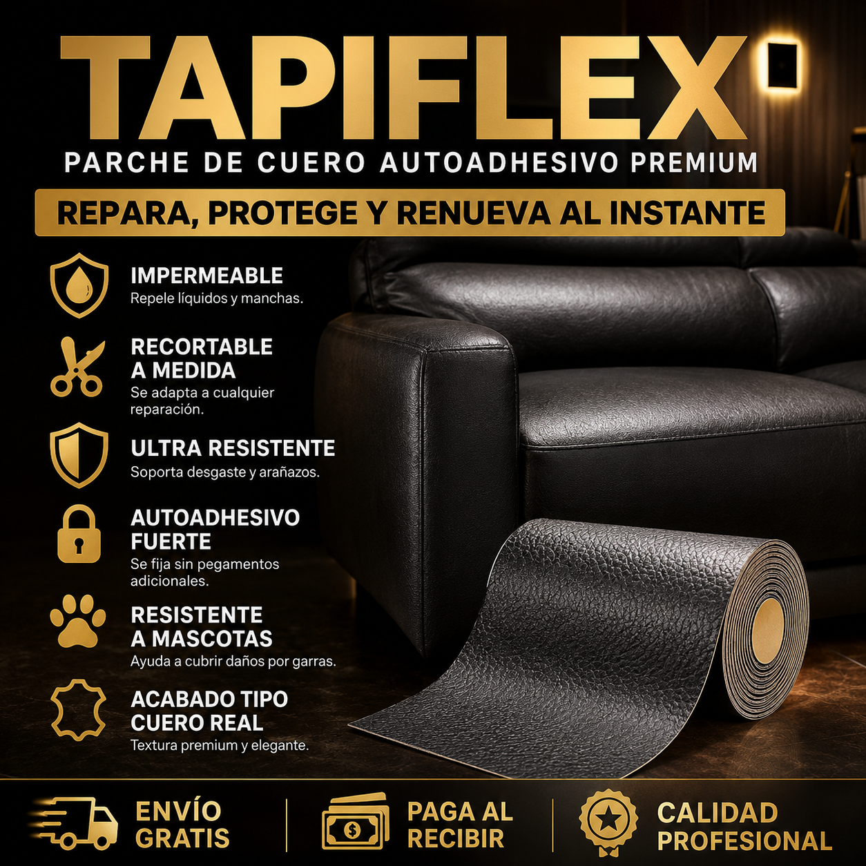 TAPIFLEX-PARCHE DE CUERO AUTOADHESIVO IMPERMEABLE TECNOLOGIA PROFESIONAL