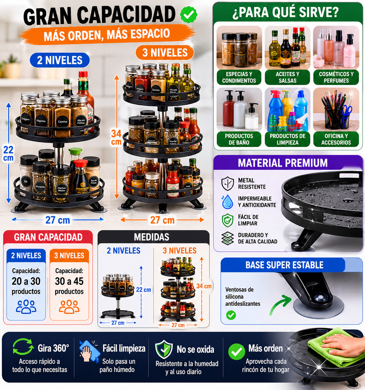 ORGANIX- ORGANIZADOR GIRATORIO DE 360 GRADOS FABBRICADO CON MATERIALES REFORZADOS
