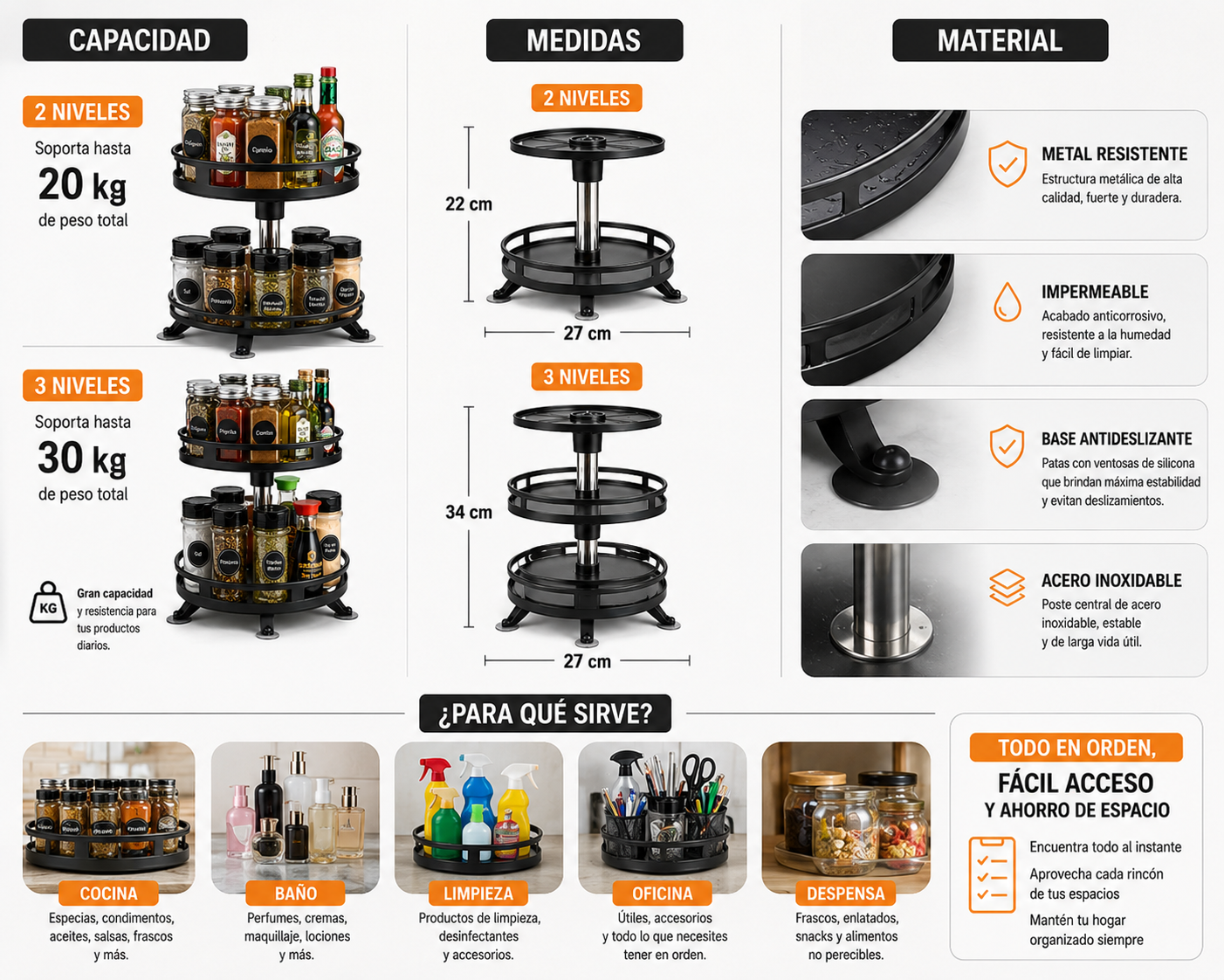 ORGANIX- ORGANIZADOR GIRATORIO DE 360 GRADOS FABBRICADO CON MATERIALES REFORZADOS