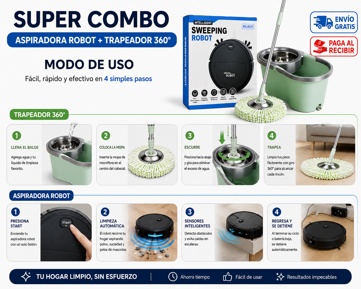 DUOCLEAN - EL COMBO PERFECTO TRAPEADOR 360 + ROBOT ASPIRADORA CON TECNOLOGIA ALEMANA QUE ESTA CAMBIANDO LOS HOGARES