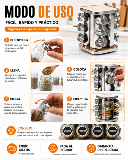 GIROCHEF 360°- CONDIMENTERO ORGANIZADOR GIRATORIO 360 IMPORTADO CON MATERIALES REFORZADOS