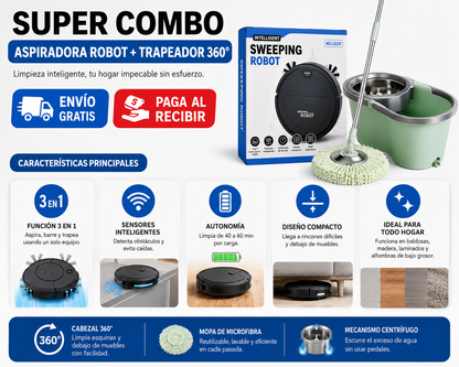 DUOCLEAN - EL COMBO PERFECTO TRAPEADOR 360 + ROBOT ASPIRADORA CON TECNOLOGIA ALEMANA QUE ESTA CAMBIANDO LOS HOGARES