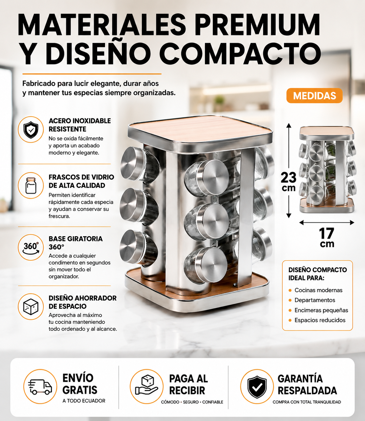 GIROCHEF 360°- CONDIMENTERO ORGANIZADOR GIRATORIO 360 IMPORTADO CON MATERIALES REFORZADOS