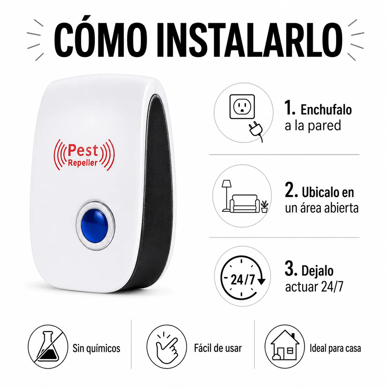REPELENTE ULTRASONICO 2x1-Pest Reject® | para Insectos y Ratones
