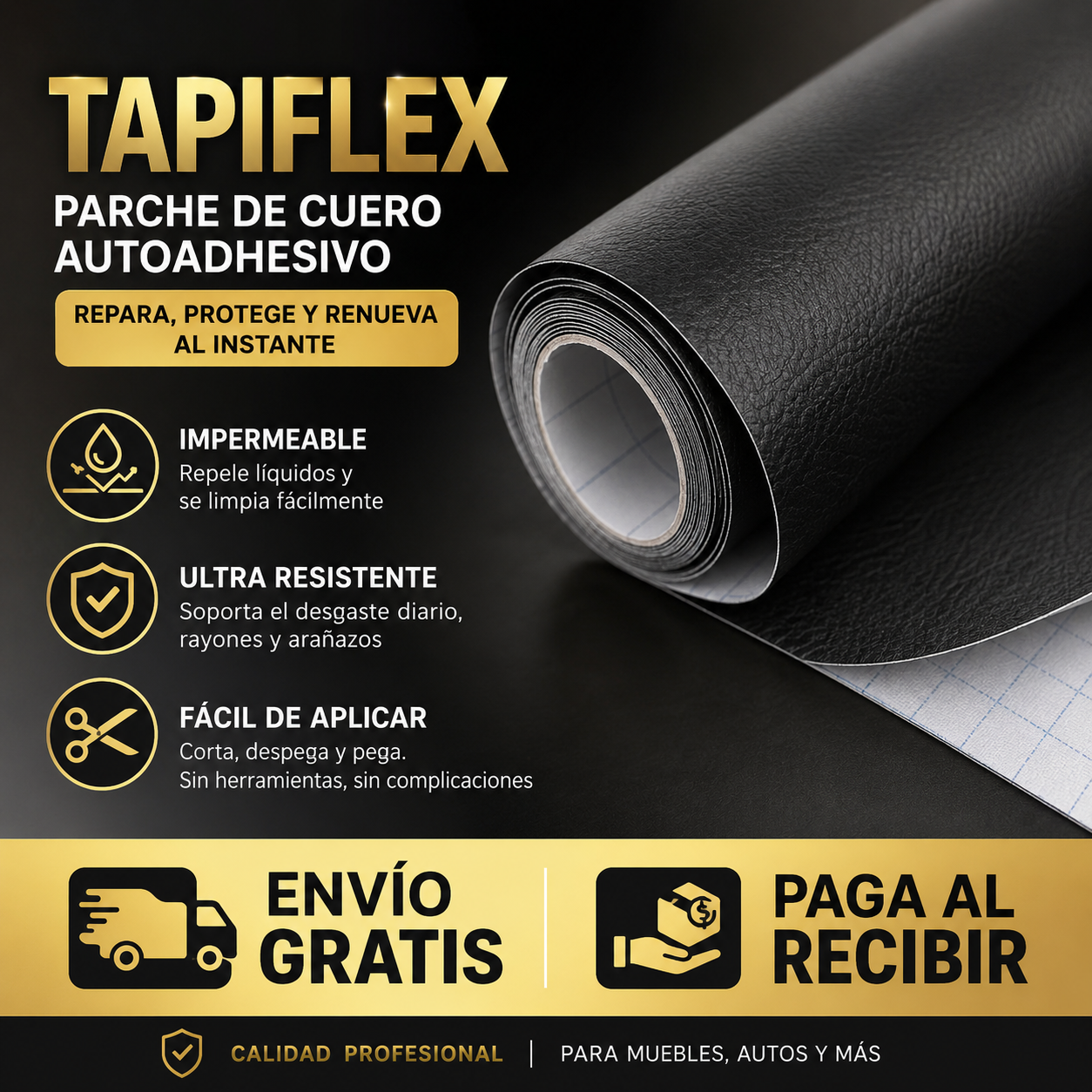 TAPIFLEX-PARCHE DE CUERO AUTOADHESIVO IMPERMEABLE TECNOLOGIA PROFESIONAL