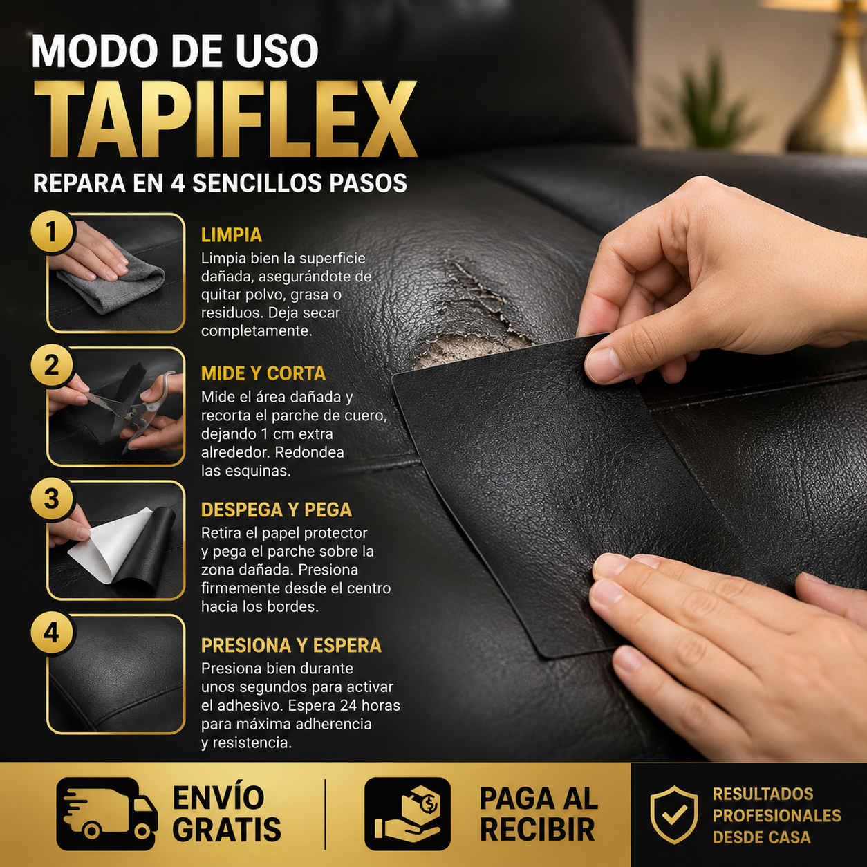 TAPIFLEX-PARCHE DE CUERO AUTOADHESIVO IMPERMEABLE TECNOLOGIA PROFESIONAL